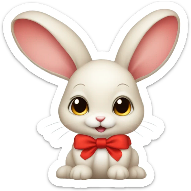 Baby rabbit with a red bow sticker