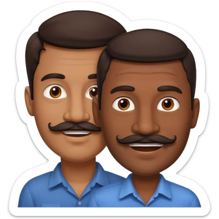 Gay couple. Tall dark indian man with mustache and shorter white man with dark brown hair. sticker