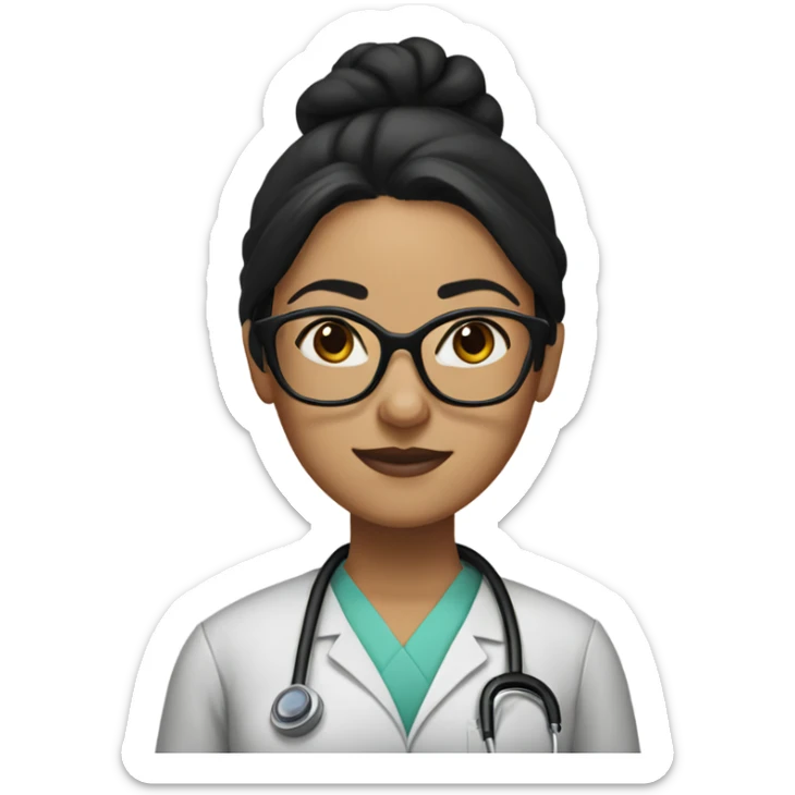 olive skinned woman doctor with black hair in a bun and glasses  sticker