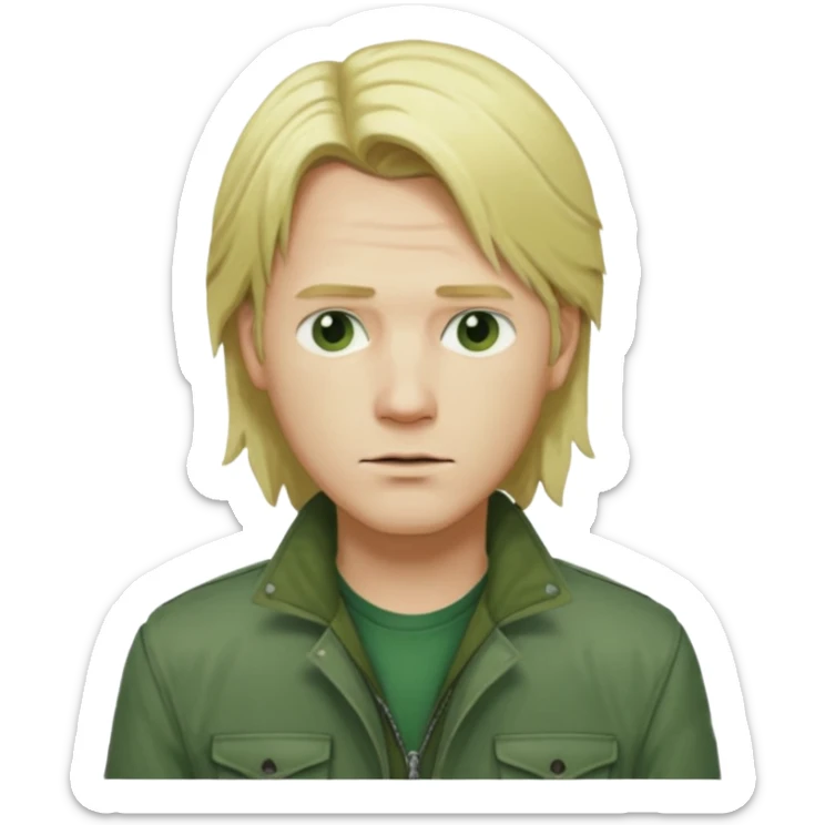 james silent hill a man with blonde long  hair and green jacket sticker