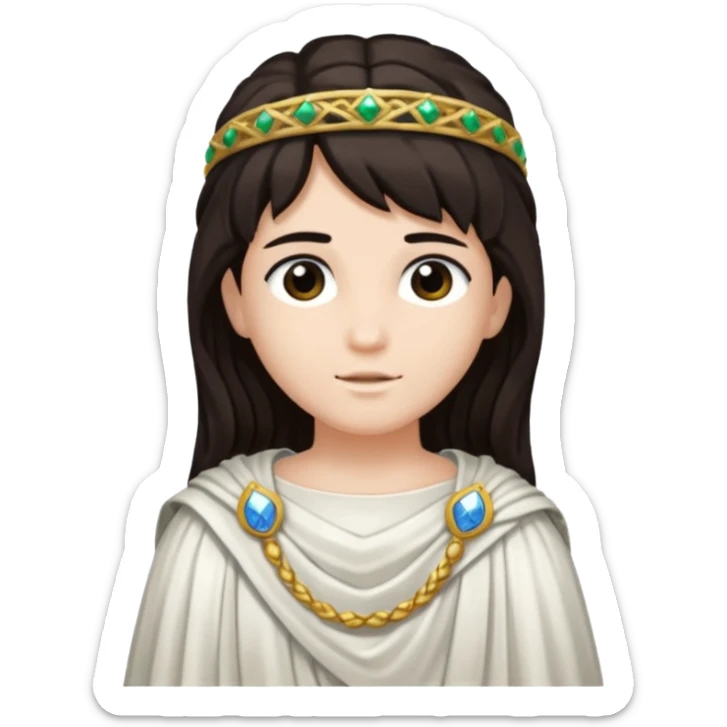 Libera from Roman Deities with long dark brown hair, black sequin toga sticker