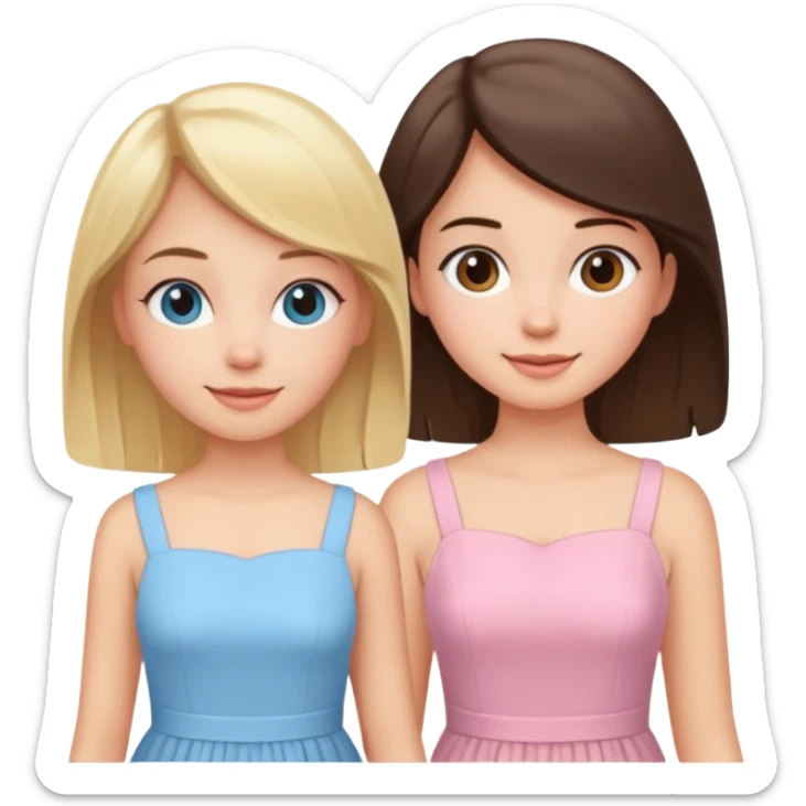 happy pride and prejudice blonde girl in light blue dress and brunette girl in light pink dress sticker