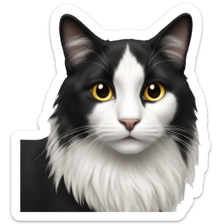 Long hair black and white cat sticker