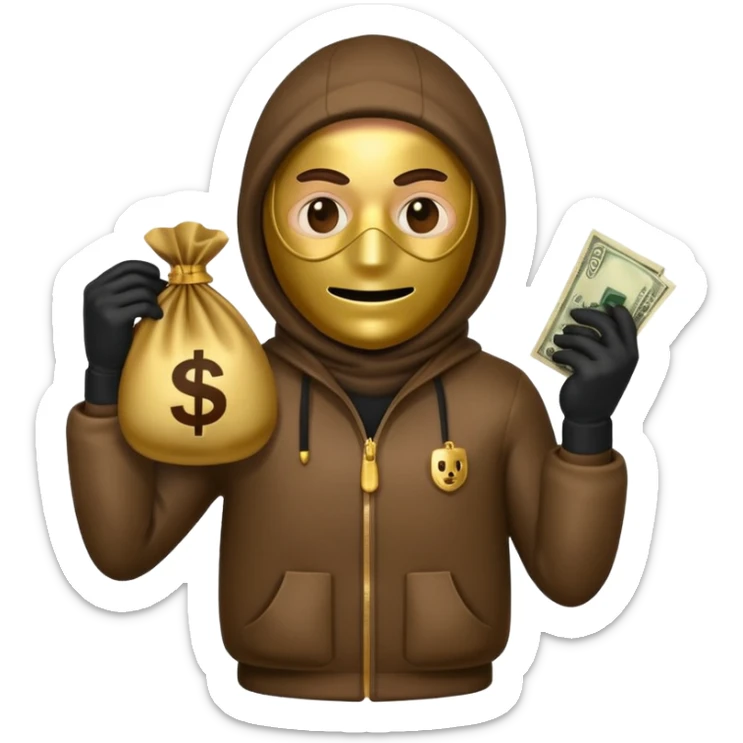 Robber emoji holding a 💰 wearing a mask that is made of robber suit without showing his hand the 💰 need to be in the left sticker