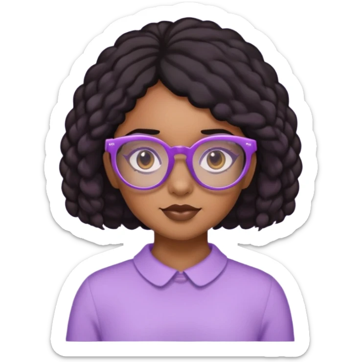 A brown girl with coily black hair with lavender glasses  sticker