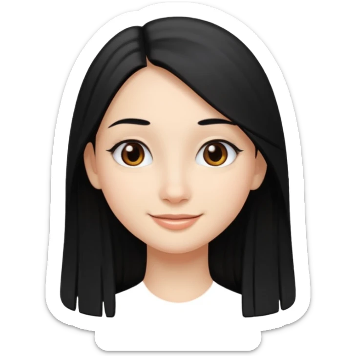 Cabelos pretos longos lisos ,olhos castanhos puxadinho para cima. Pele clara ,nariz pequeno ,lábios carnudos ,adolescente sticker