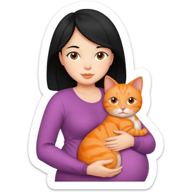 pregnant black hair woman with orange cat sticker