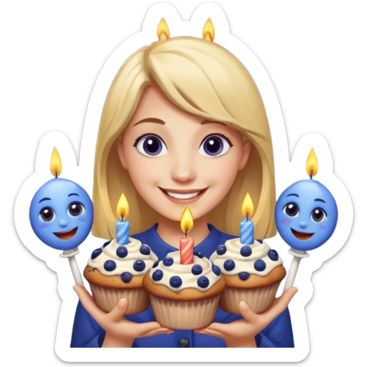 It is my friend virginias birthday. Create emoji with me saying happy birthday Virginia while holding blueberry muffins with candles in them! sticker