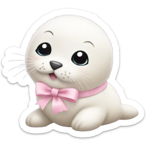 Fuzzy baby seal with light pink bow sticker
