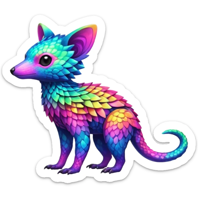 Colorful neon-colored tropical exotic shiny beautiful fantasy-Trico-Cacomistle-oncilla-animal-hybrid (full body) sticker