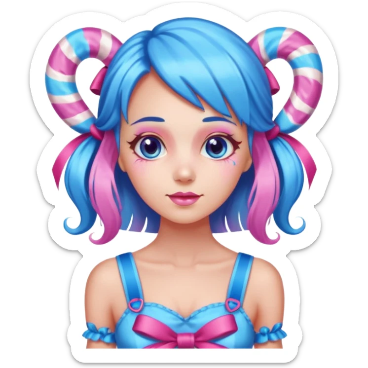 candy girl from candyland very long blue-pink mixed candy hair with ribbon and no tattooes sticker