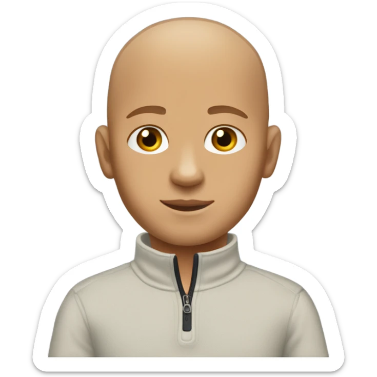 boy with light tanned skin, bald head, no facial hair, wearing a smart quarter zip jumper. sticker