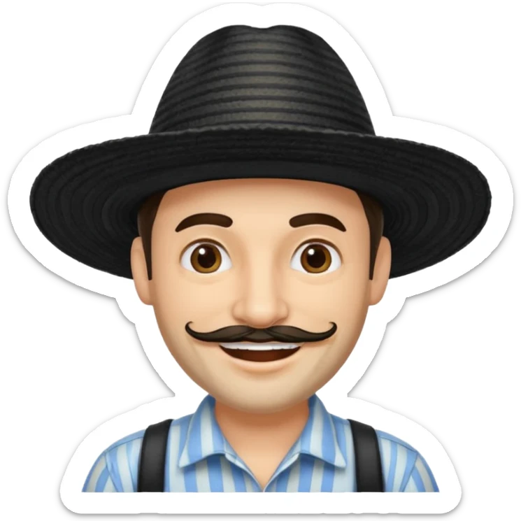 A happy fair skinned Colombian man with some facial hair wearing a black stripped Colombian hat  sticker