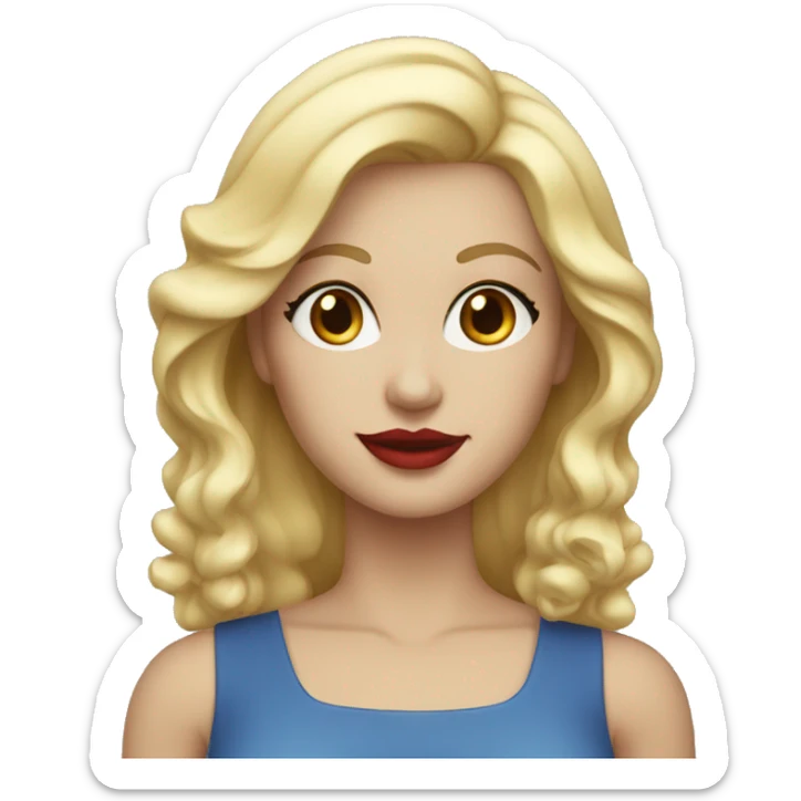 45 year old woman blonde hair blue eyes and red lip[s sticker
