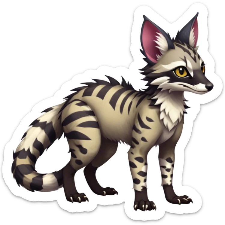 Feral Rare Fantasy dark vibrant Vernid-Sergal-Genet-Trico-species by LiLaiRa, random markings, tufted tail, tufted ears, full body sticker