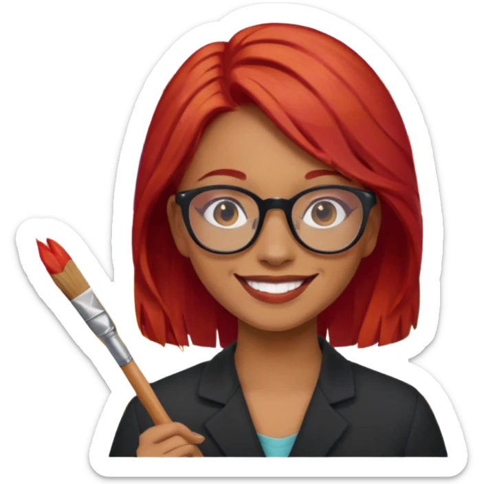 Painting Hold. Women painting smilling   Cheveux roux lunette sticker