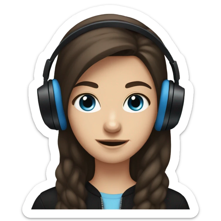 Dark brown haired caucasian, blue eyed teenager wearing black headphones sticker