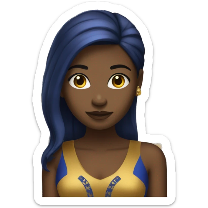 Black Girl with straight hair with yellow gold and royal blue dress sticker
