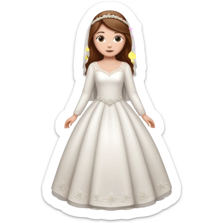 Chica blanca,pelo castaño y chirimbolosvestido novia, manga larga cuerpo entero sticker