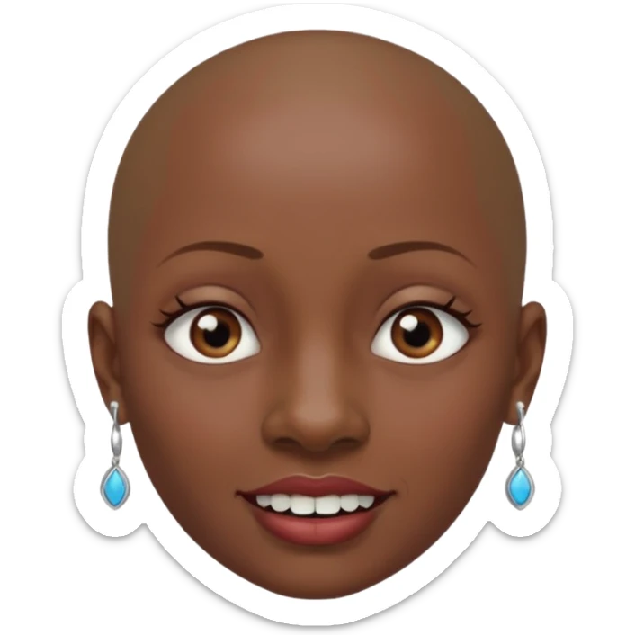 Make a emoji of a person with dark skin and has a nose ring that goes between her two nostrils and has a bunch of small earrings and who has a gap between her two front teeth and with no hair sticker