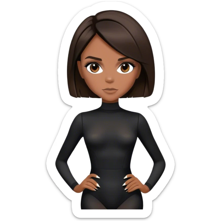 Victoria Beckham with short dark brown bob, black bodysuit wearing black heels sticker