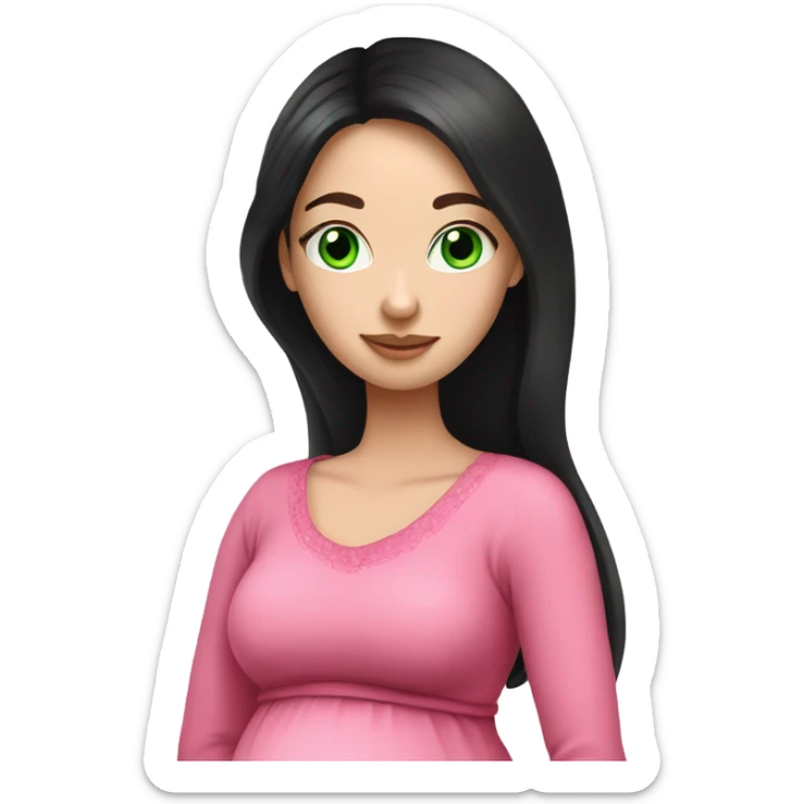 Beautiful Russian girl with green eyes and very long black hair pink clothes pregnant sticker