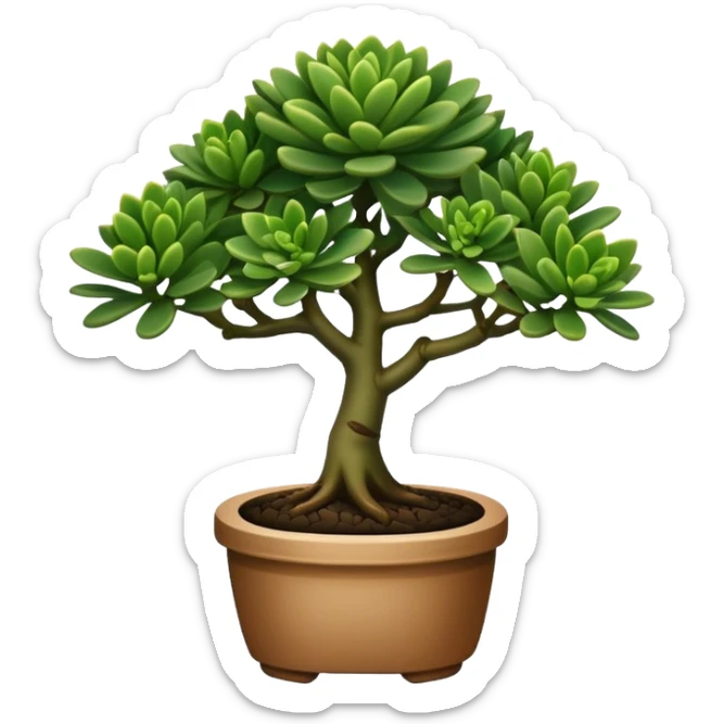 Plant with tubular dark green leaves (Crassula Ovata Golum) with the appearence of a bonsai sticker