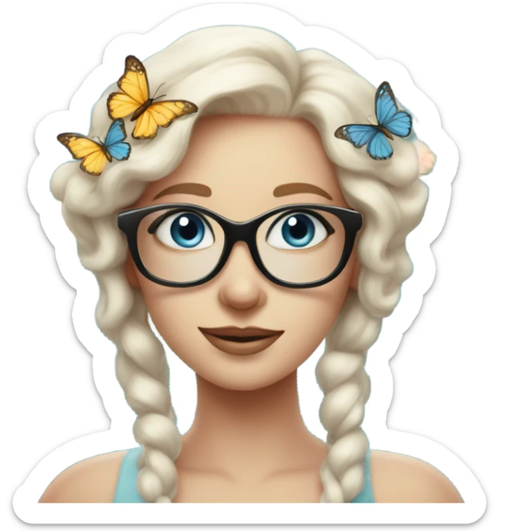 Gorgeous pastel lady with flowers and butterflies with blue eyes and glasses  sticker
