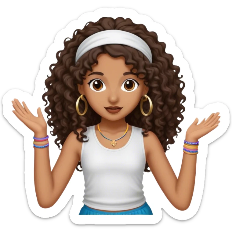 Dancing brown girl with long darn brown curly hair with headband hip hop sticker