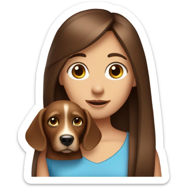 The girl with long straight brown hair and blue eyes with brown dog on her hands  sticker