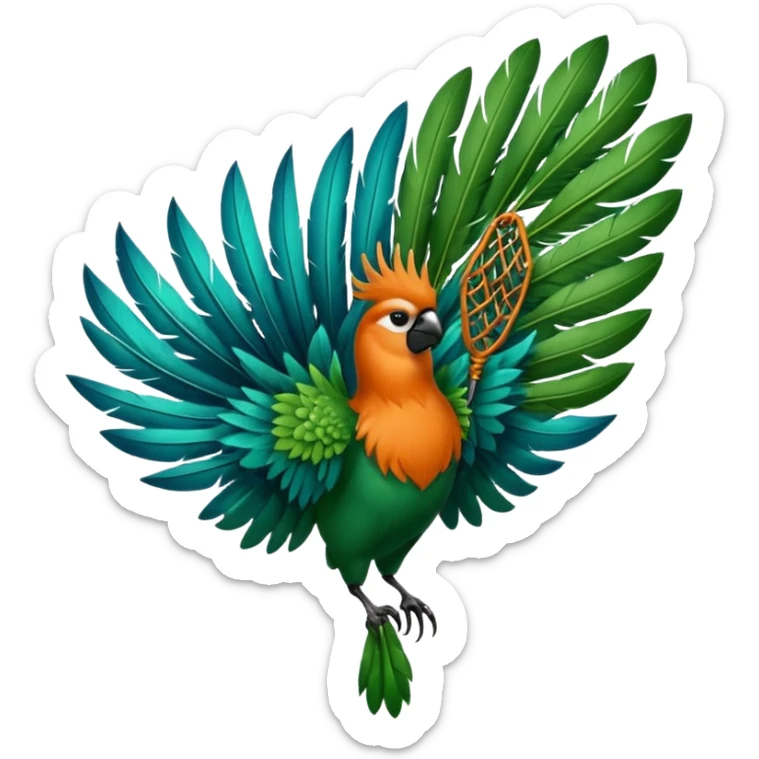 ave Cabeza y espalda: tonos verdes y azulados brillantes.

Pecho: anaranjado intenso que contrasta con el resto del cuerpo.

Alas: mezcla de verdes y negros.

Cola: larga y elegante, con dos plumas centrales que terminan en forma de “raqueta”. sticker