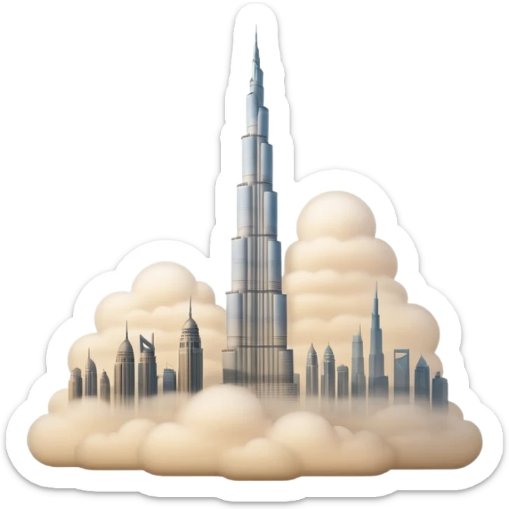 Burj Khalifa, beige color, minimalist style, view in fog, emoji style sticker