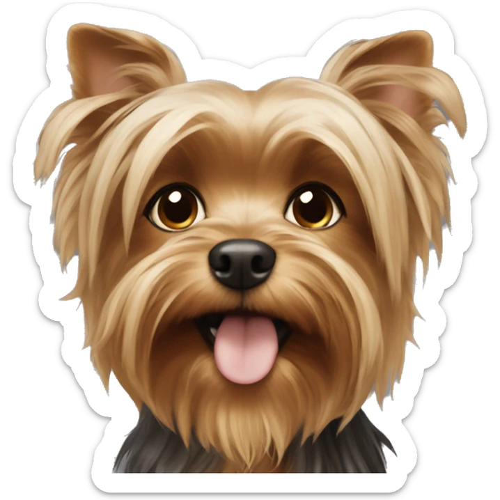 Yorkshire Terrier dog being held by a white girl with long wavy brown hair sticker