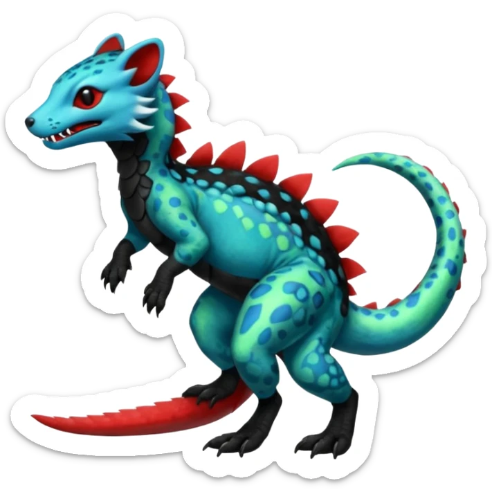 Blue green red black furry scaled white Salandit-genet-fusion-hybrid-creature (full body) sticker