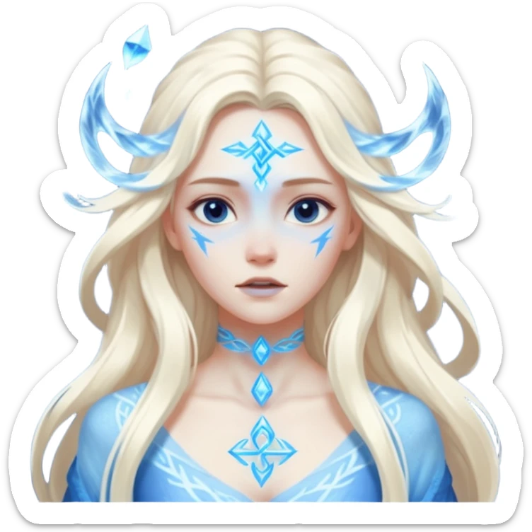Woman frozen mid-spell, glowing runes around her body, charged silence sticker