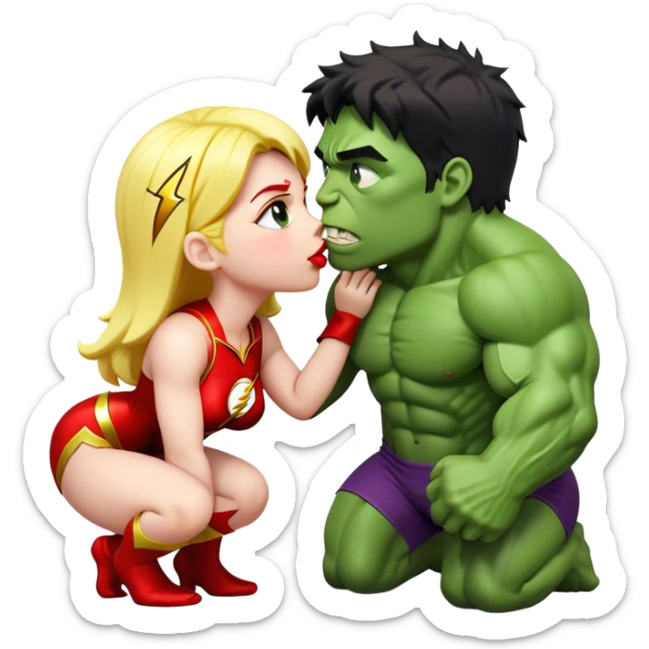 The Flash in Kiss She Flash Girl Romantic Hulk "3d Emoji Old" sticker