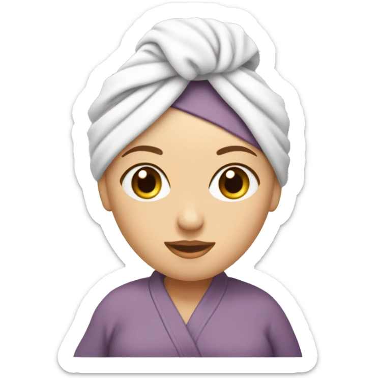 White Girl with a towel on her head in the form of a turban and a bathrobe sticker