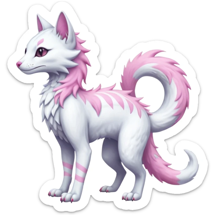 Kawaii whitish pastel divine realistic edgy fantasy feline-vernid-sergal-fursona animal creature with a tufted tail full body with intricate markings  sticker