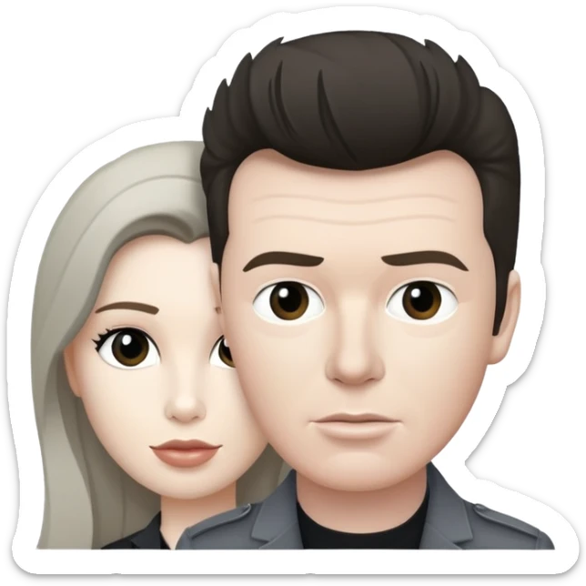 Gray picture of Rick Astley ( along with the background ) with Selene Delgado’s face sticker