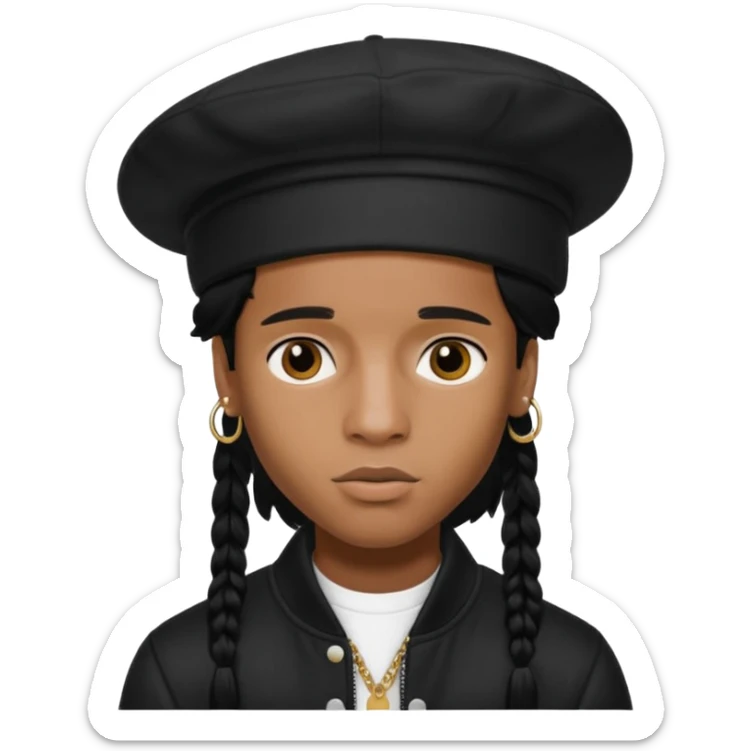 ASAP ROCKY as pretty bratz man with black hat and clothes, black hair sticker
