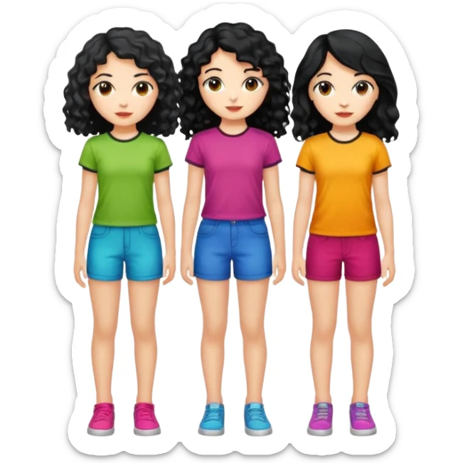 Haz algo relaciono con Disney donde haya quatre chicas con el tono de piel carne, una con el pelo rizado largo, una con el pelo muy corto negro, una con el cabello ondulado mediano y la otra con el pelo negro largo para poner en la parte delantera de la camiseta sticker