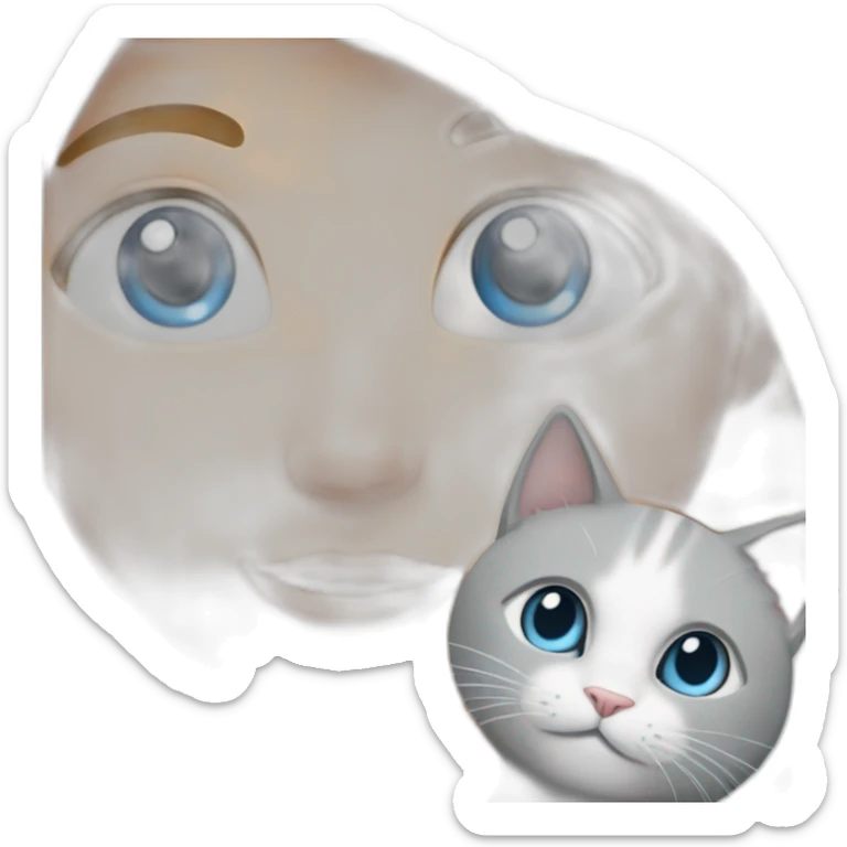 a-girl-with-blonde-hair-and-blue-eyes,-a-white-cat-and-a-gray-cat sticker