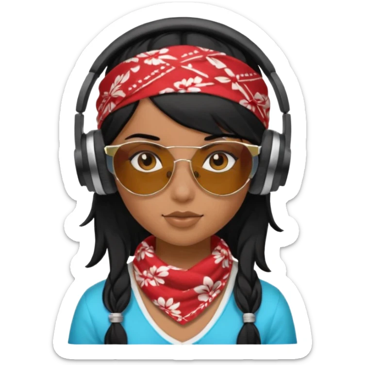 black haired girl with shades, headphones and bandana sticker