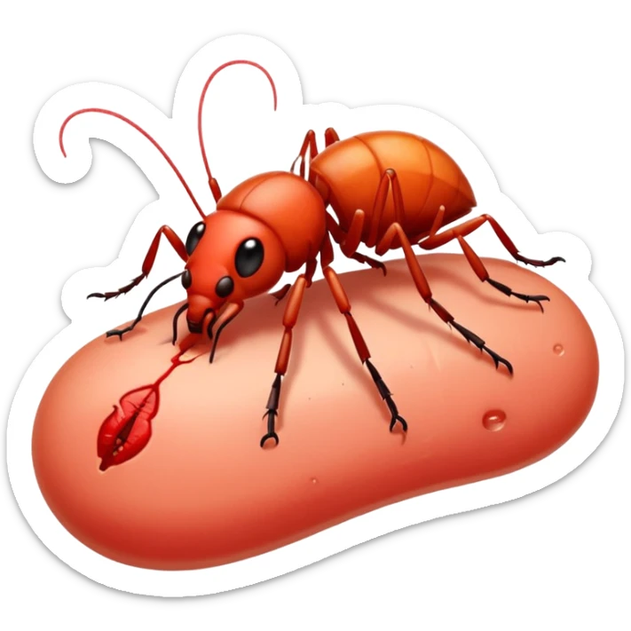 emoji of a small patch of skin (like on the neck or scalp) with a tiny red itchy bump and a small cartoon louse (bit) nearby, expressing mild irritation — clean, , no gore, just symbolic redness and the insect clearly visible sticker