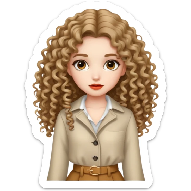 Fashionable girl with stylish outfit and long curly hair sticker
