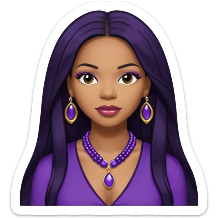 Tenitra Michelle Williams, R&B Singer (b.1979) from Destiny's Child with long jet black hair, medium dark skin, dark purple outfit sticker