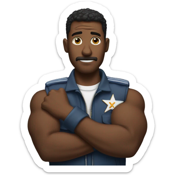 a guy with his arms crossed in front of him like an x and he is blowing air forcefully out of his mouth sticker