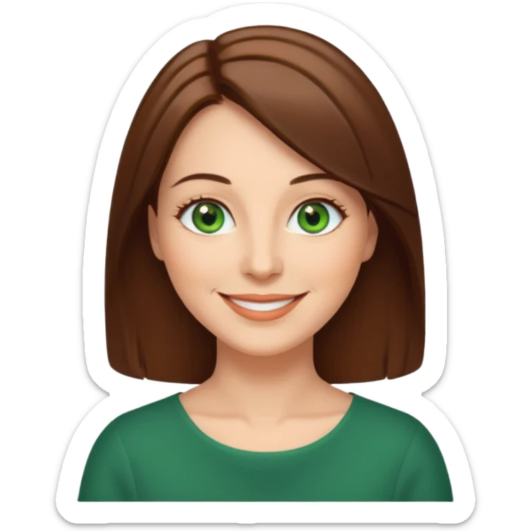 middle age woman with green eyes and shoulder length straight brown hair sticker