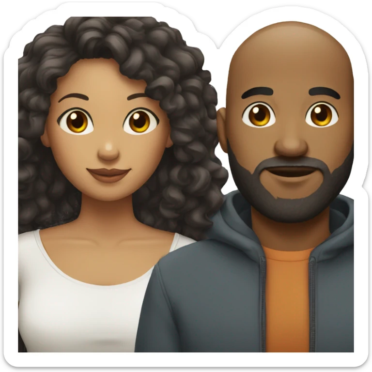 Couple bald black man with beard and mixed race woman with long curly black hair sticker