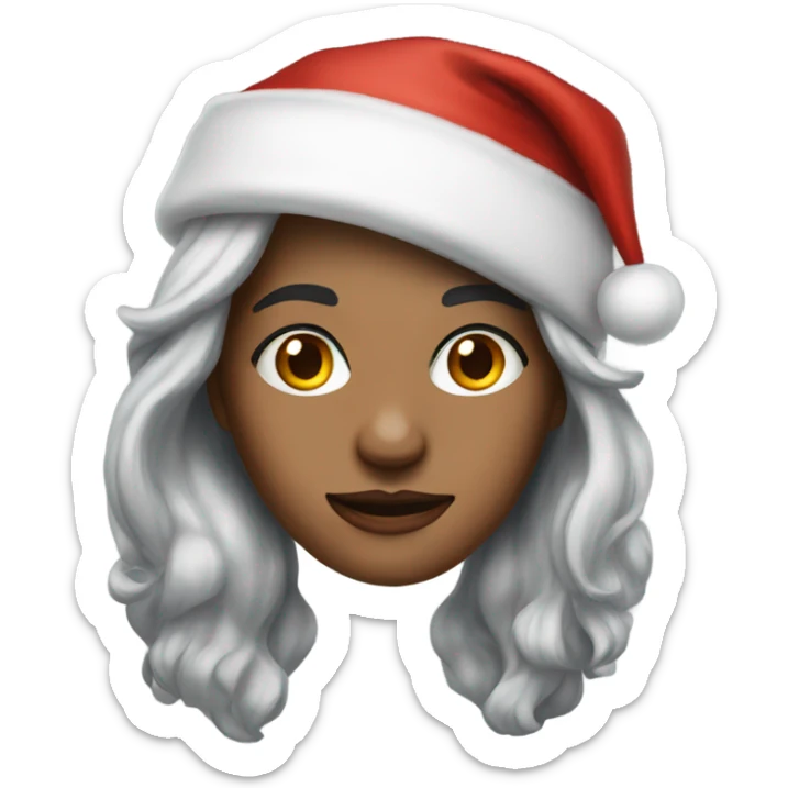 realistic portrait of woman with silver hair and  with Santa cap sticker